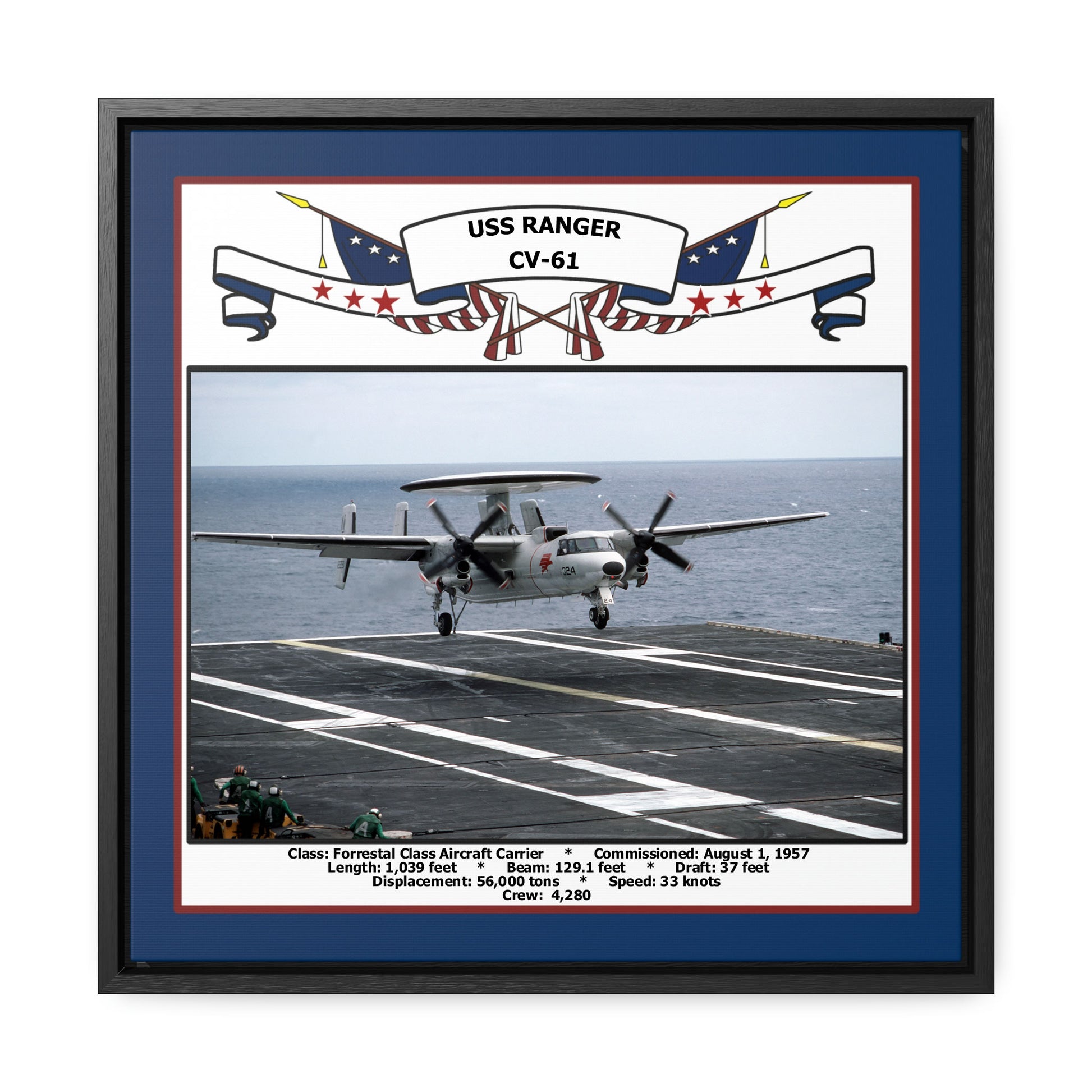 USS Ranger CV-61 Navy Floating Frame Photo Front View