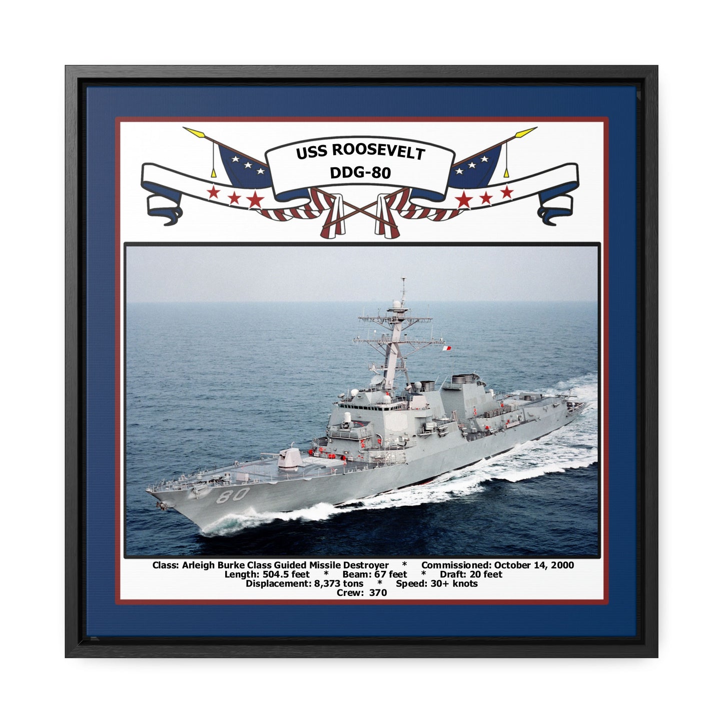 USS Roosevelt DDG-80 Navy Floating Frame Photo Front View