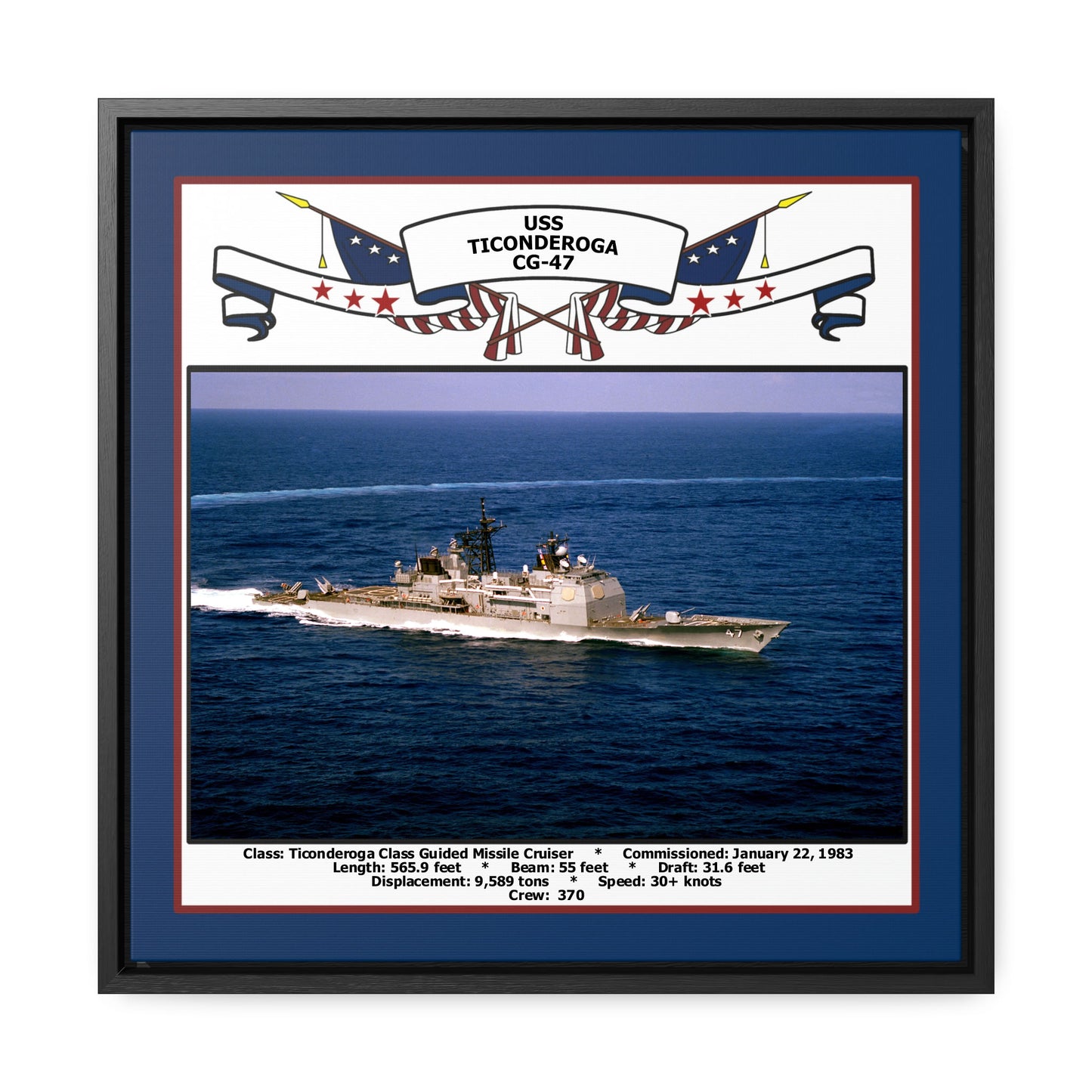 USS Ticonderoga CG-47 Navy Floating Frame Photo Front View
