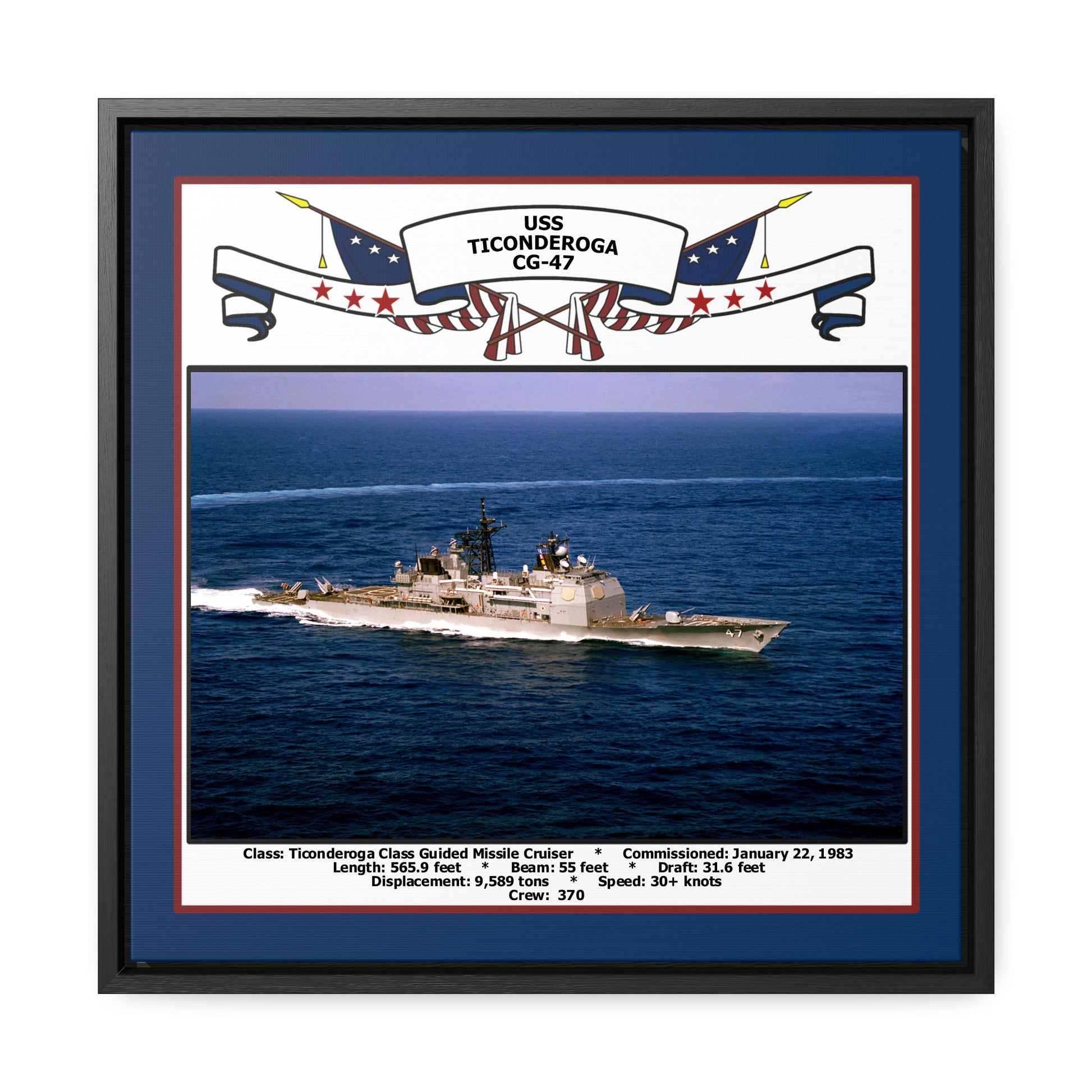 USS Ticonderoga CG-47 Navy Floating Frame Photo Front View