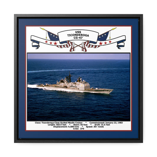 USS Ticonderoga CG-47 Navy Floating Frame Photo Front View