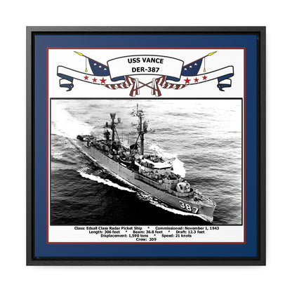 USS Vance DER-387 Navy Floating Frame Photo Front View