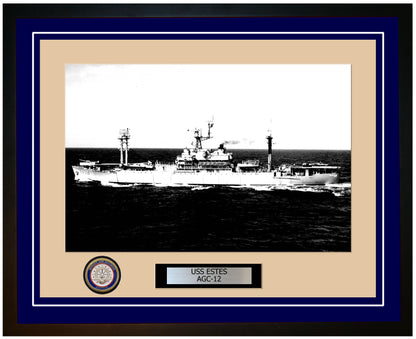 USS Estes AGC-12 Framed Navy Ship Photo Blue