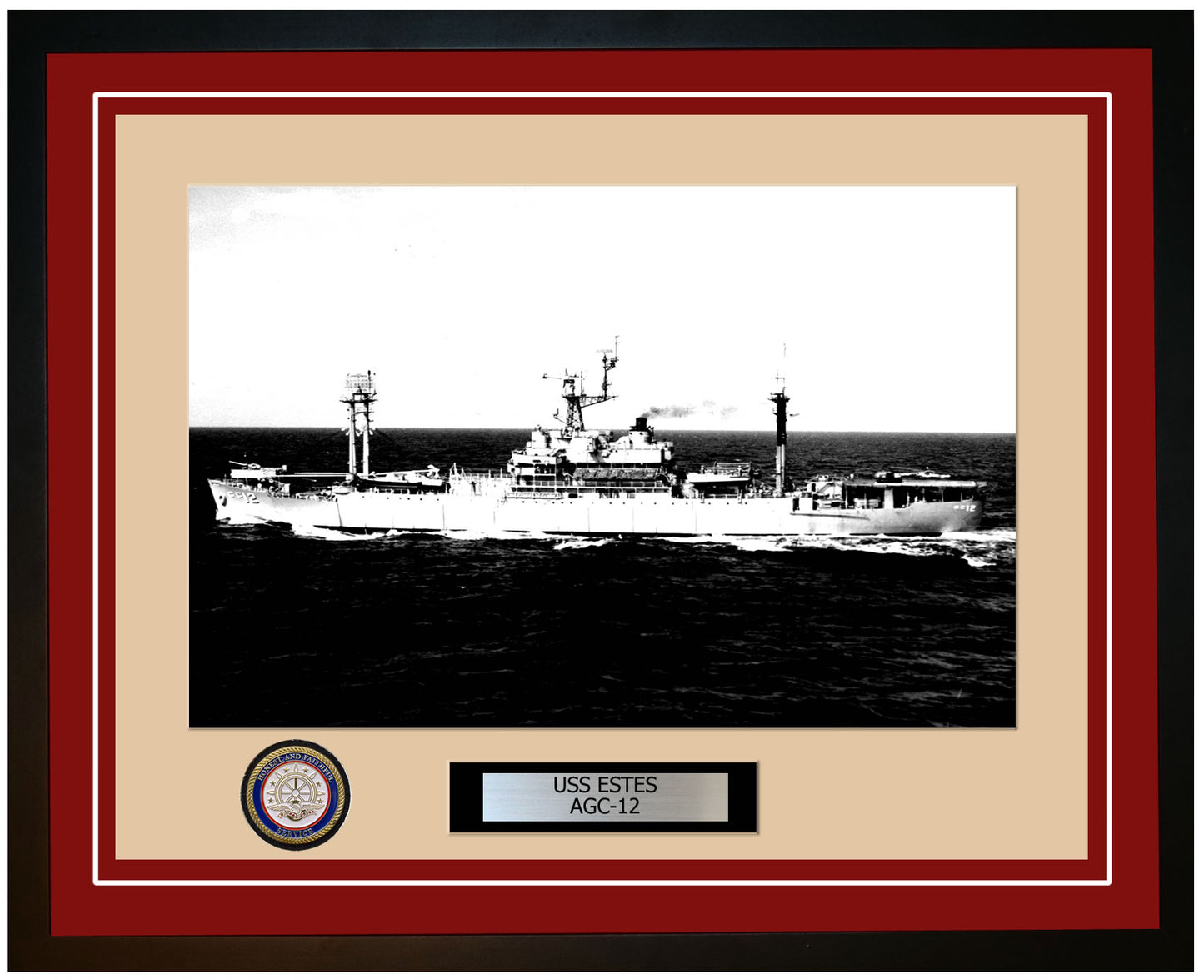 USS Estes AGC-12 Framed Navy Ship Photo Burgundy