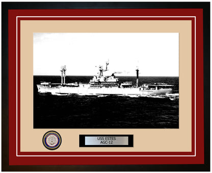 USS Estes AGC-12 Framed Navy Ship Photo Burgundy