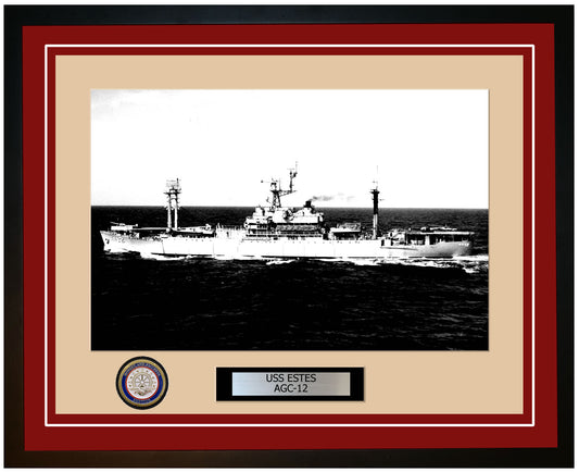 USS Estes AGC-12 Framed Navy Ship Photo Burgundy