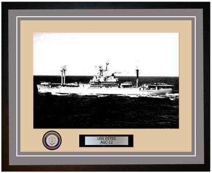 USS Estes AGC-12 Framed Navy Ship Photo Grey