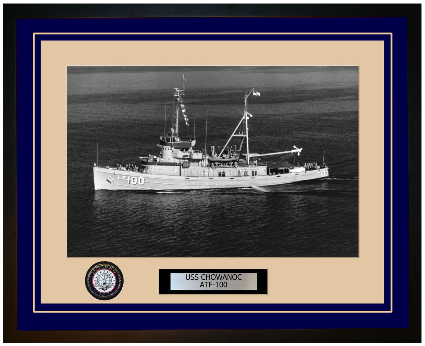 USS CHOWANOC ATF-100 Framed Navy Ship Photo Blue