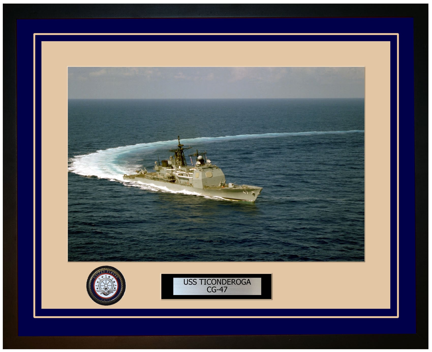 USS TICONDEROGA CG-47 Framed Navy Ship Photo Blue