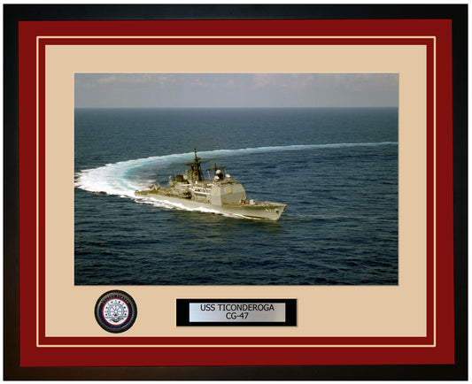 USS TICONDEROGA CG-47 Framed Navy Ship Photo Burgundy