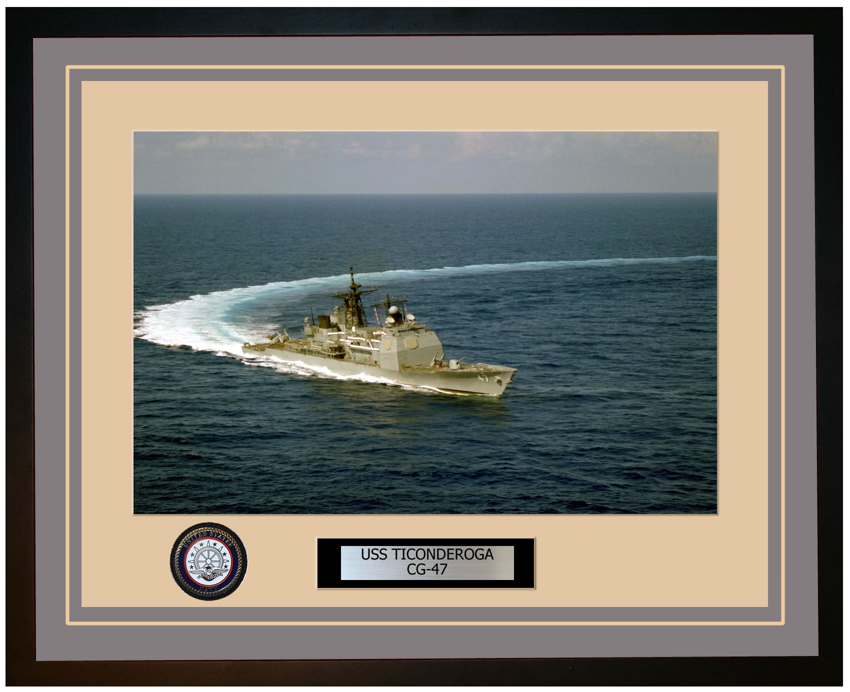 USS TICONDEROGA CG-47 Framed Navy Ship Photo Grey