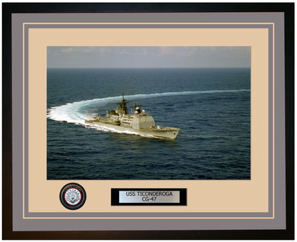 USS TICONDEROGA CG-47 Framed Navy Ship Photo Grey