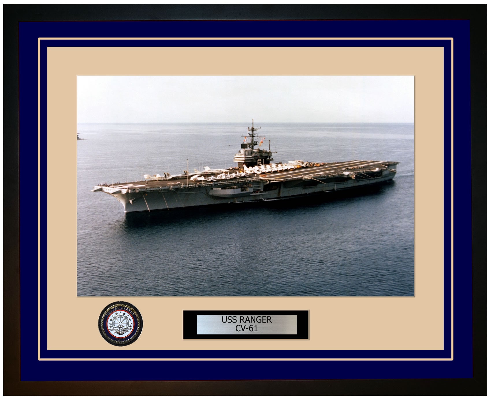 USS RANGER CV-61 Framed Navy Ship Photo Blue