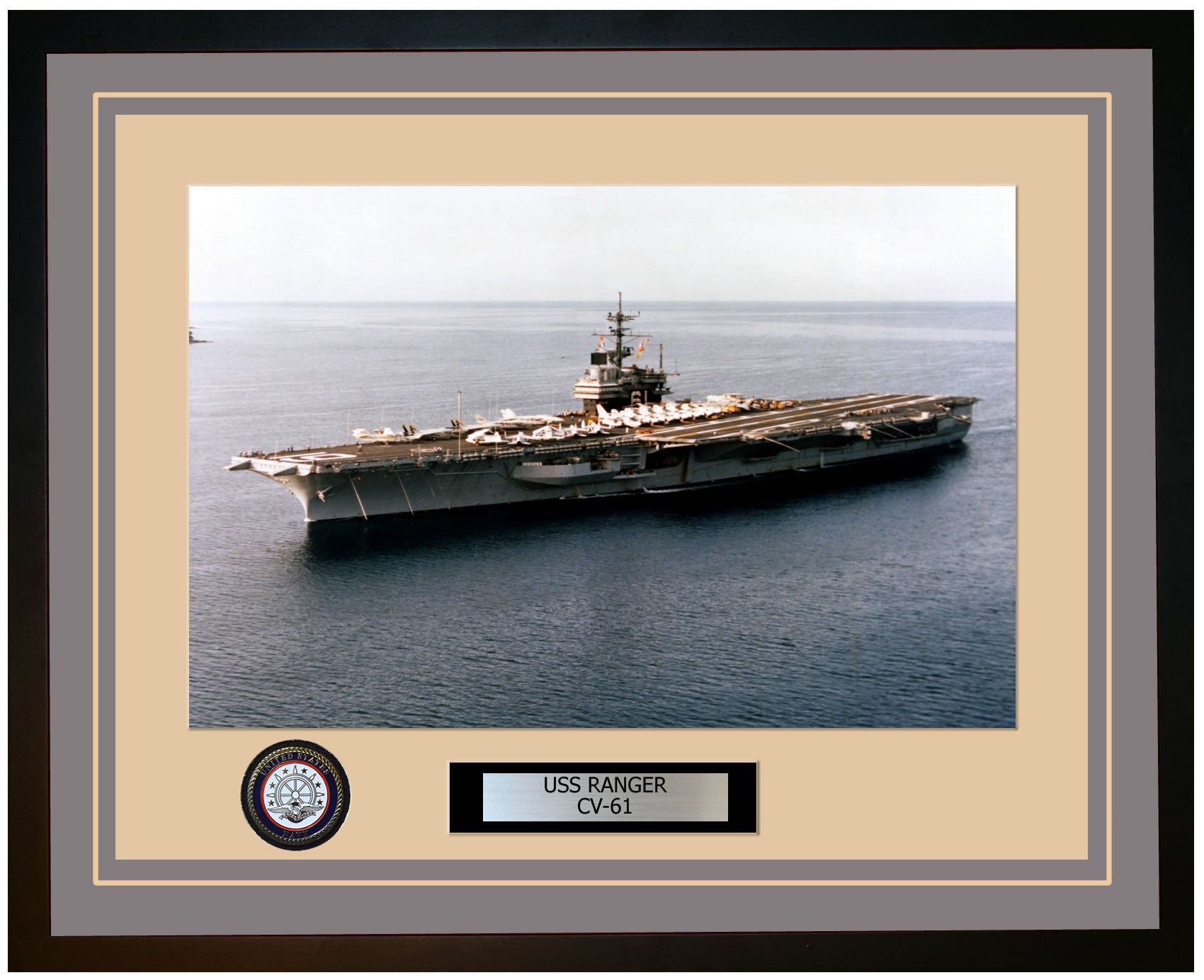 USS RANGER CV-61 Framed Navy Ship Photo Grey