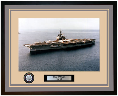 USS RANGER CV-61 Framed Navy Ship Photo Grey