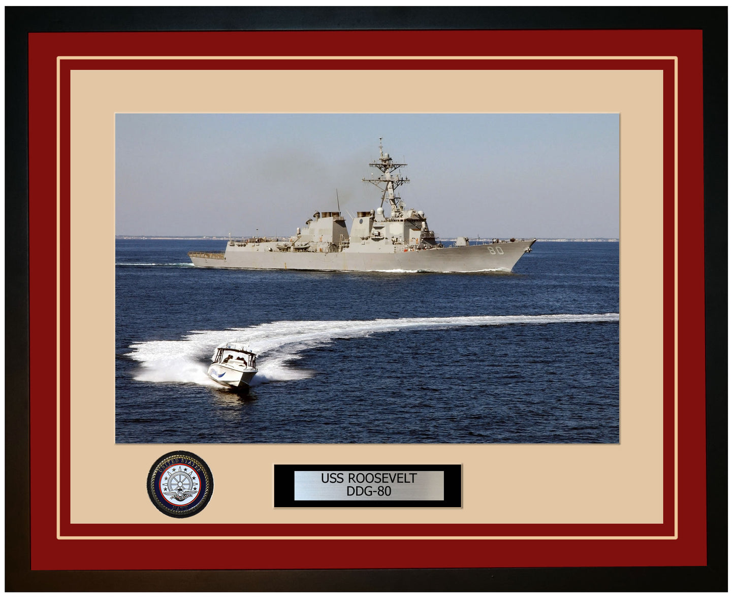 USS ROOSEVELT DDG-80 Framed Navy Ship Photo Burgundy