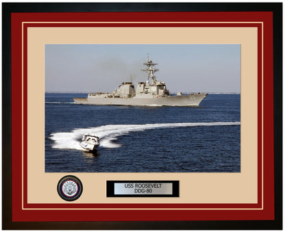 USS ROOSEVELT DDG-80 Framed Navy Ship Photo Burgundy