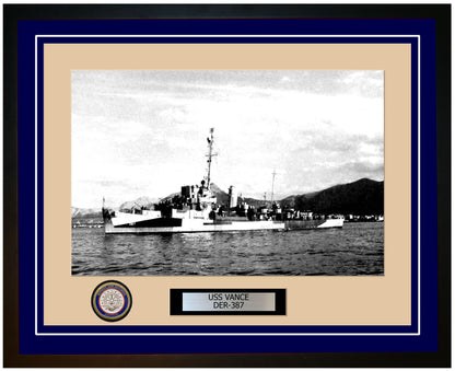 USS Vance DER-387 Framed Navy Ship Photo Blue
