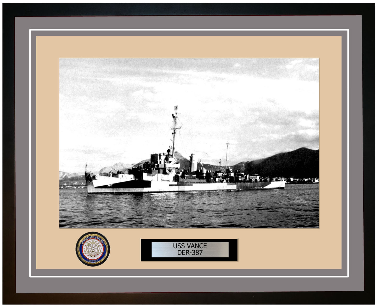 USS Vance DER-387 Framed Navy Ship Photo Grey
