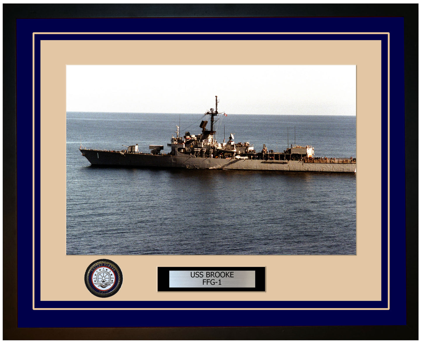USS BROOKE FFG-1 Framed Navy Ship Photo Blue