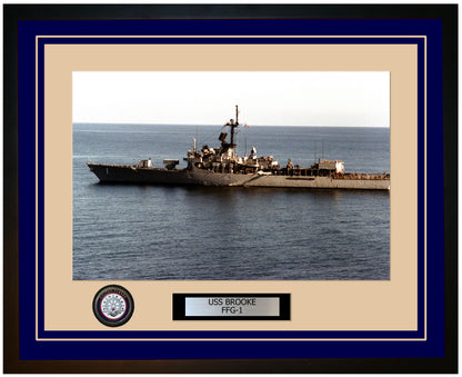 USS BROOKE FFG-1 Framed Navy Ship Photo Blue