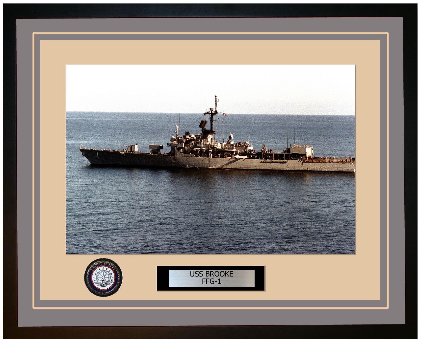USS BROOKE FFG-1 Framed Navy Ship Photo Grey