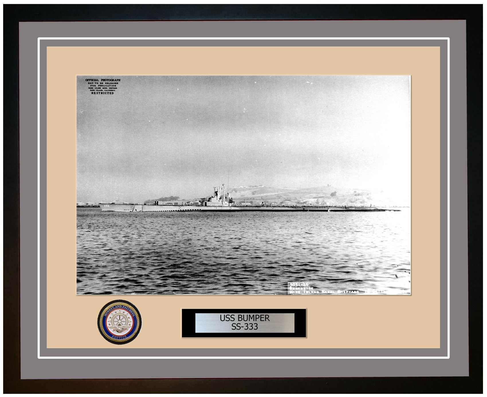 USS Bumper SS-333 Framed Navy Ship Photo Grey