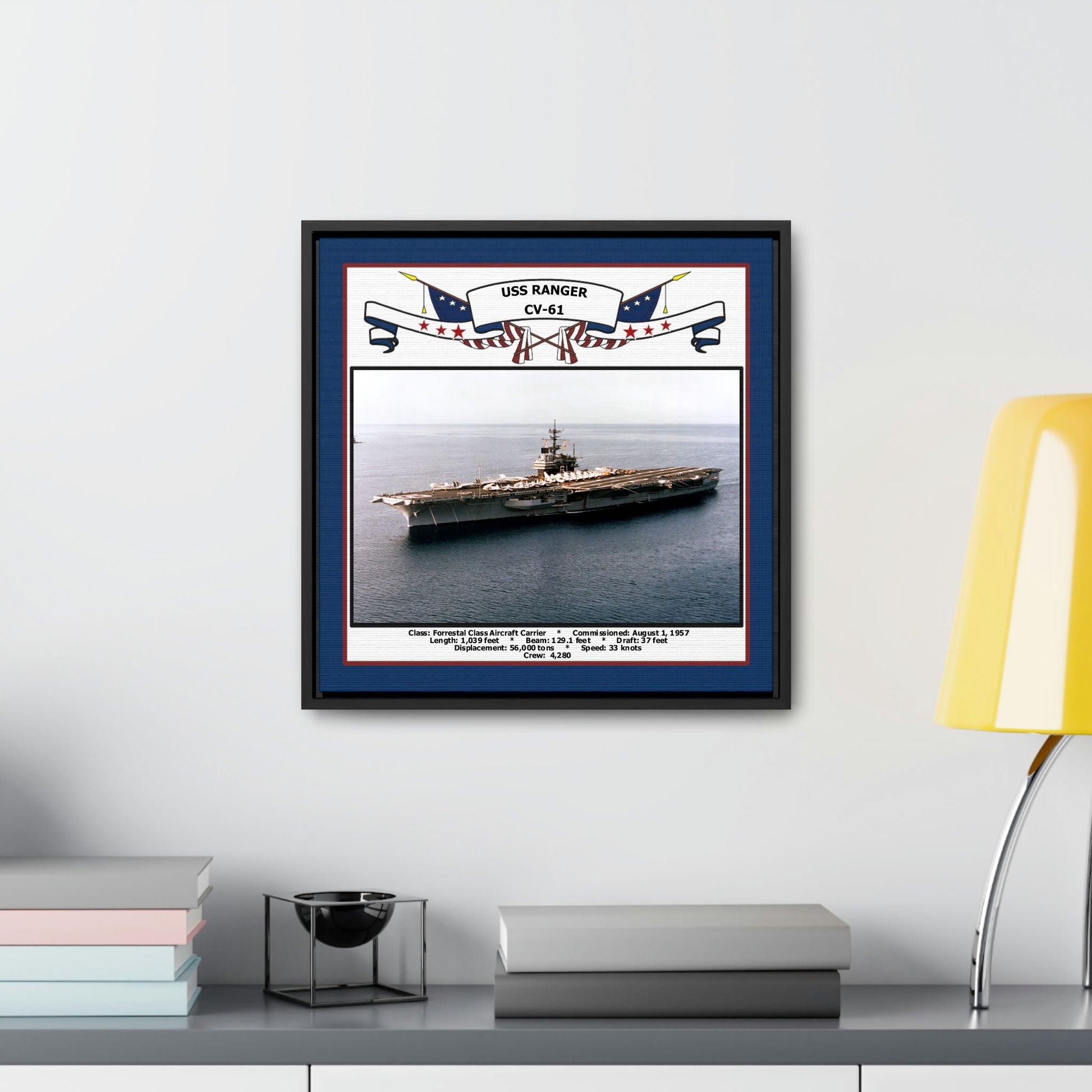 USS Ranger CV-61 Navy Floating Frame Photo Desk View