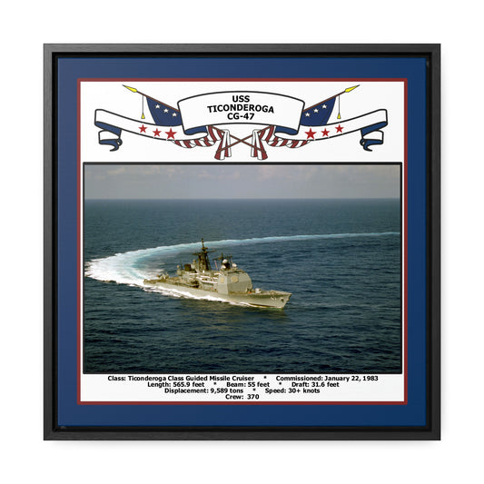 USS Ticonderoga CG-47 Navy Floating Frame Photo Front View