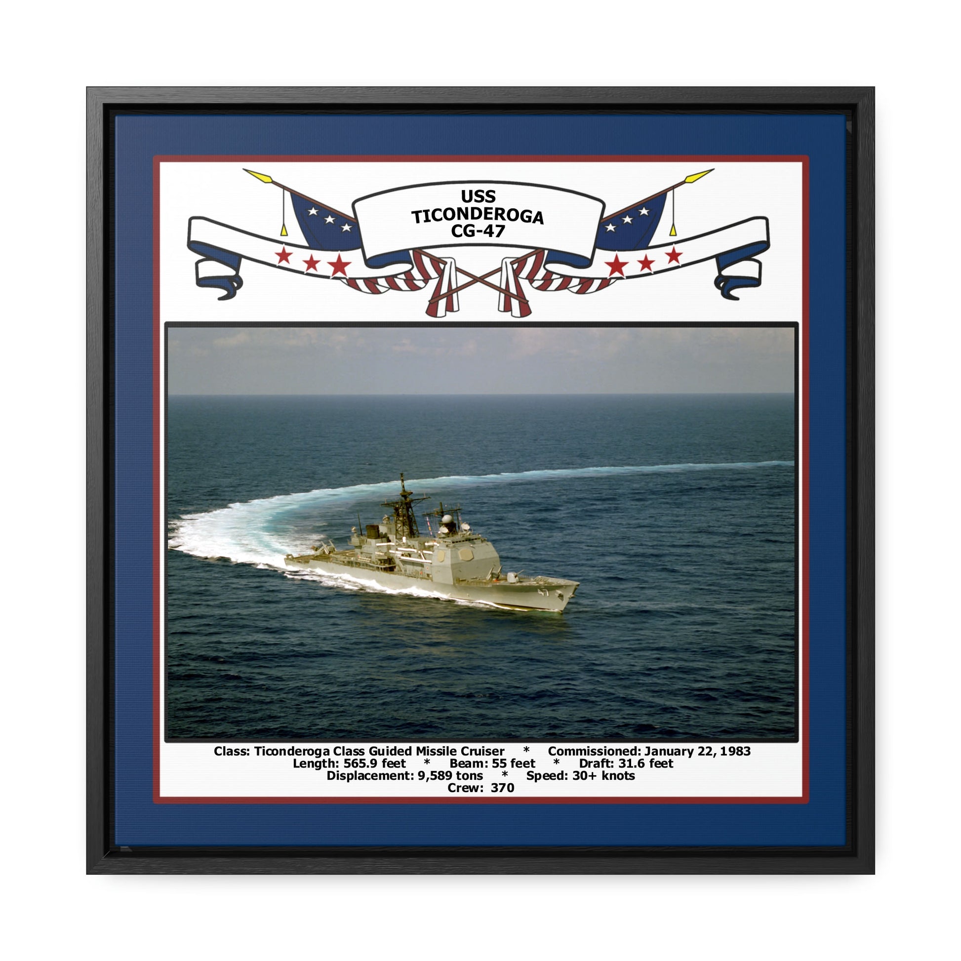 USS Ticonderoga CG-47 Navy Floating Frame Photo Front View