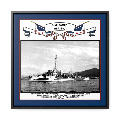 USS Vance DER-387 Navy Floating Frame Photo Front View