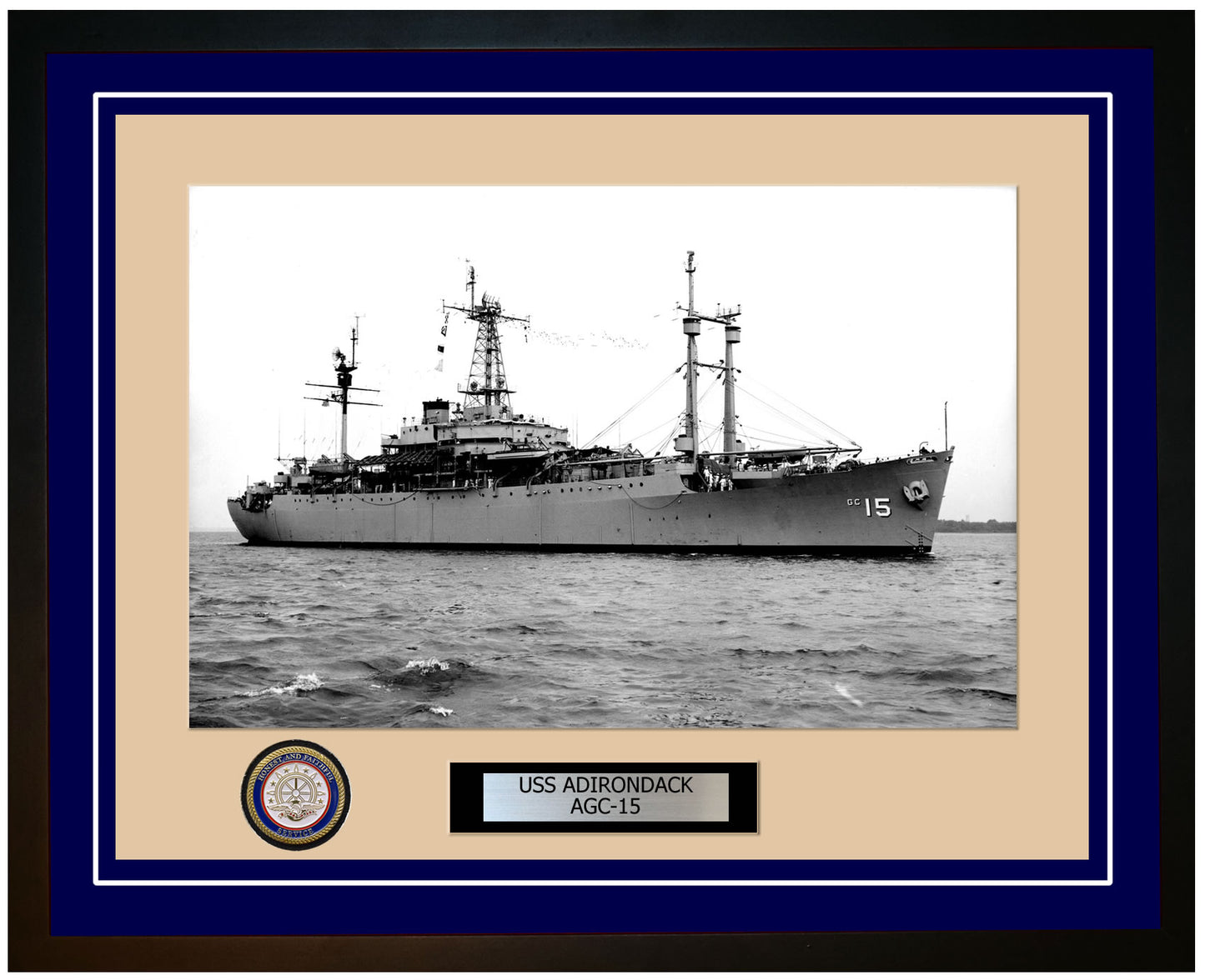 USS Adirondack AGC-15 Framed Navy Ship Photo Blue