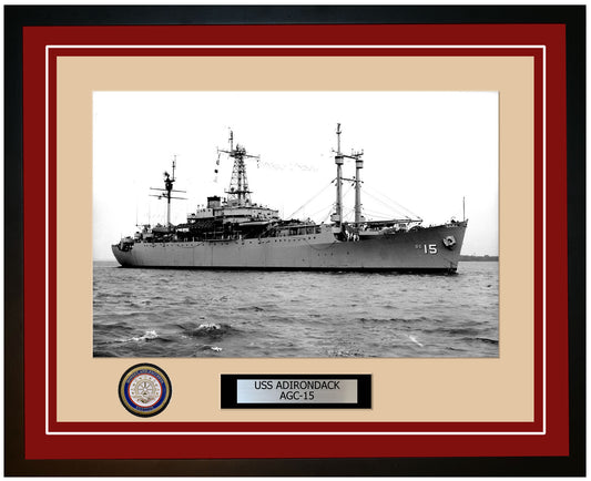 USS Adirondack AGC-15 Framed Navy Ship Photo Burgundy