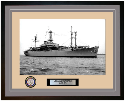 USS Adirondack AGC-15 Framed Navy Ship Photo Grey