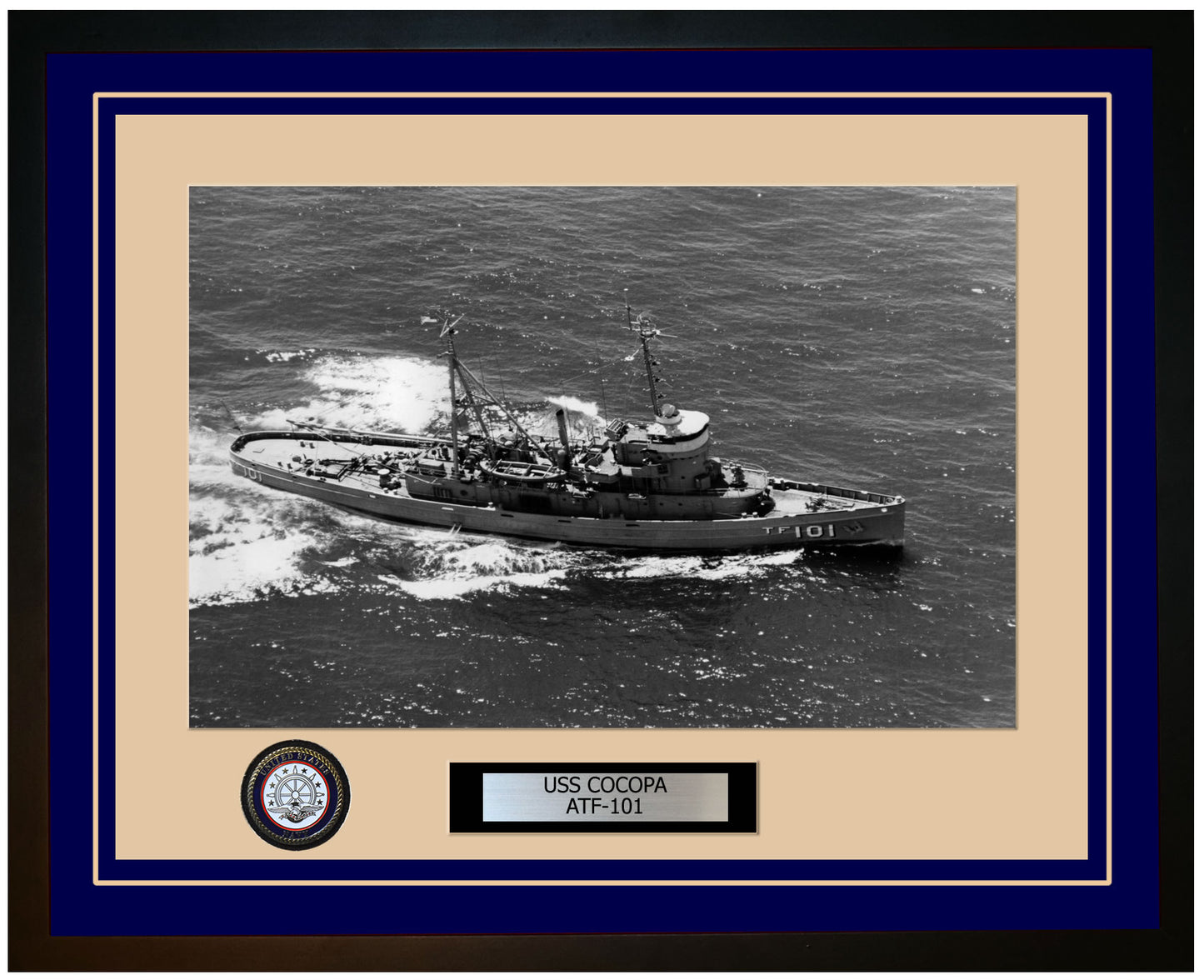 USS COCOPA ATF-101 Framed Navy Ship Photo Blue