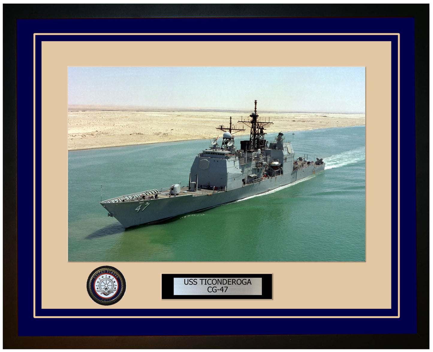 USS TICONDEROGA CG-47 Framed Navy Ship Photo Blue