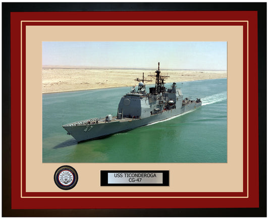 USS TICONDEROGA CG-47 Framed Navy Ship Photo Burgundy