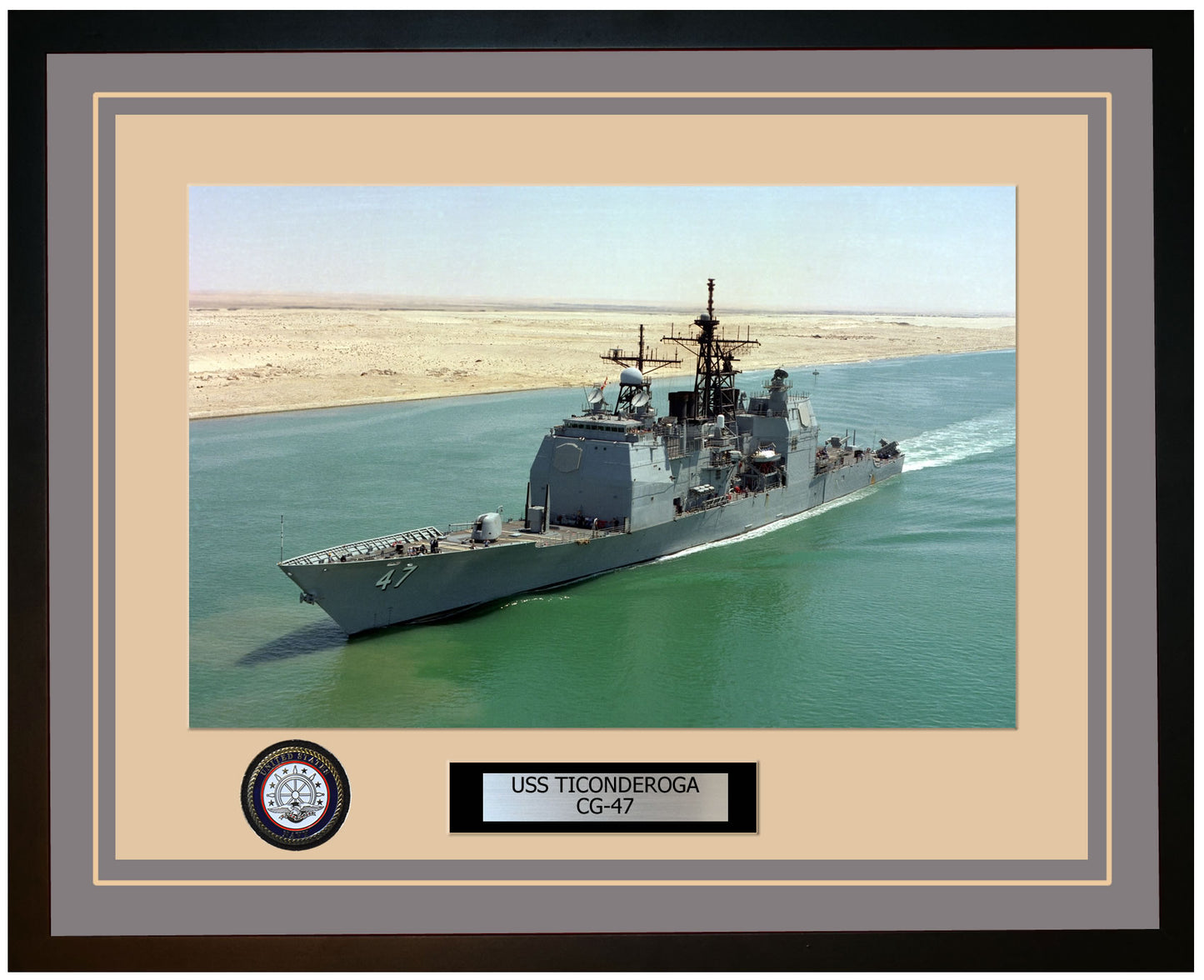 USS TICONDEROGA CG-47 Framed Navy Ship Photo Grey