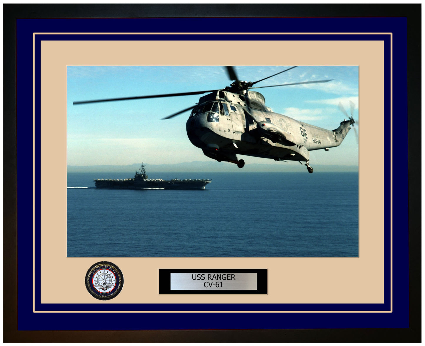 USS RANGER CV-61 Framed Navy Ship Photo Blue