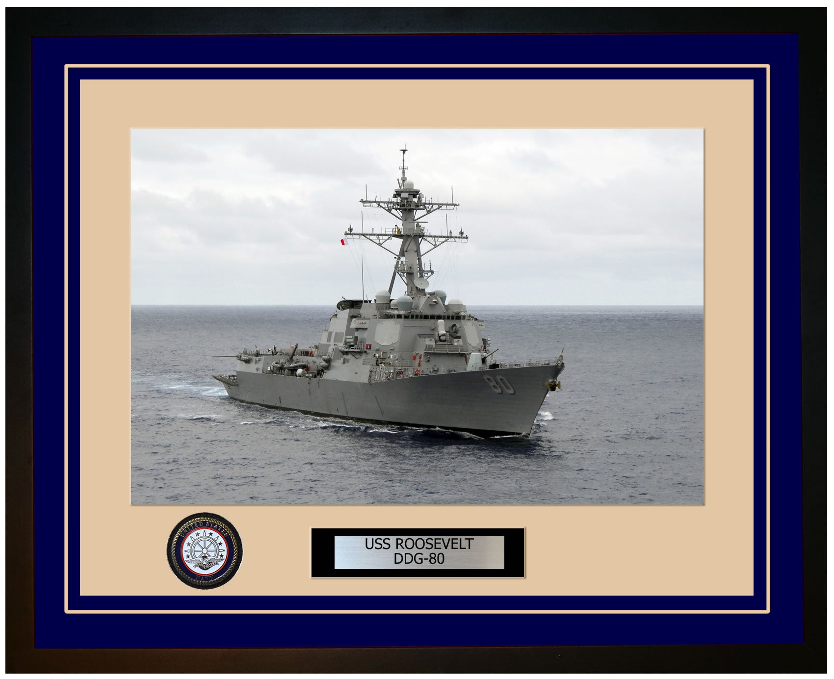 USS ROOSEVELT DDG-80 Framed Navy Ship Photo Blue
