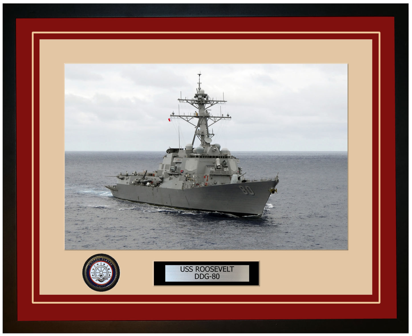 USS ROOSEVELT DDG-80 Framed Navy Ship Photo Burgundy