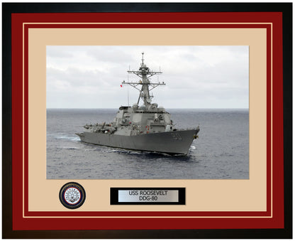 USS ROOSEVELT DDG-80 Framed Navy Ship Photo Burgundy
