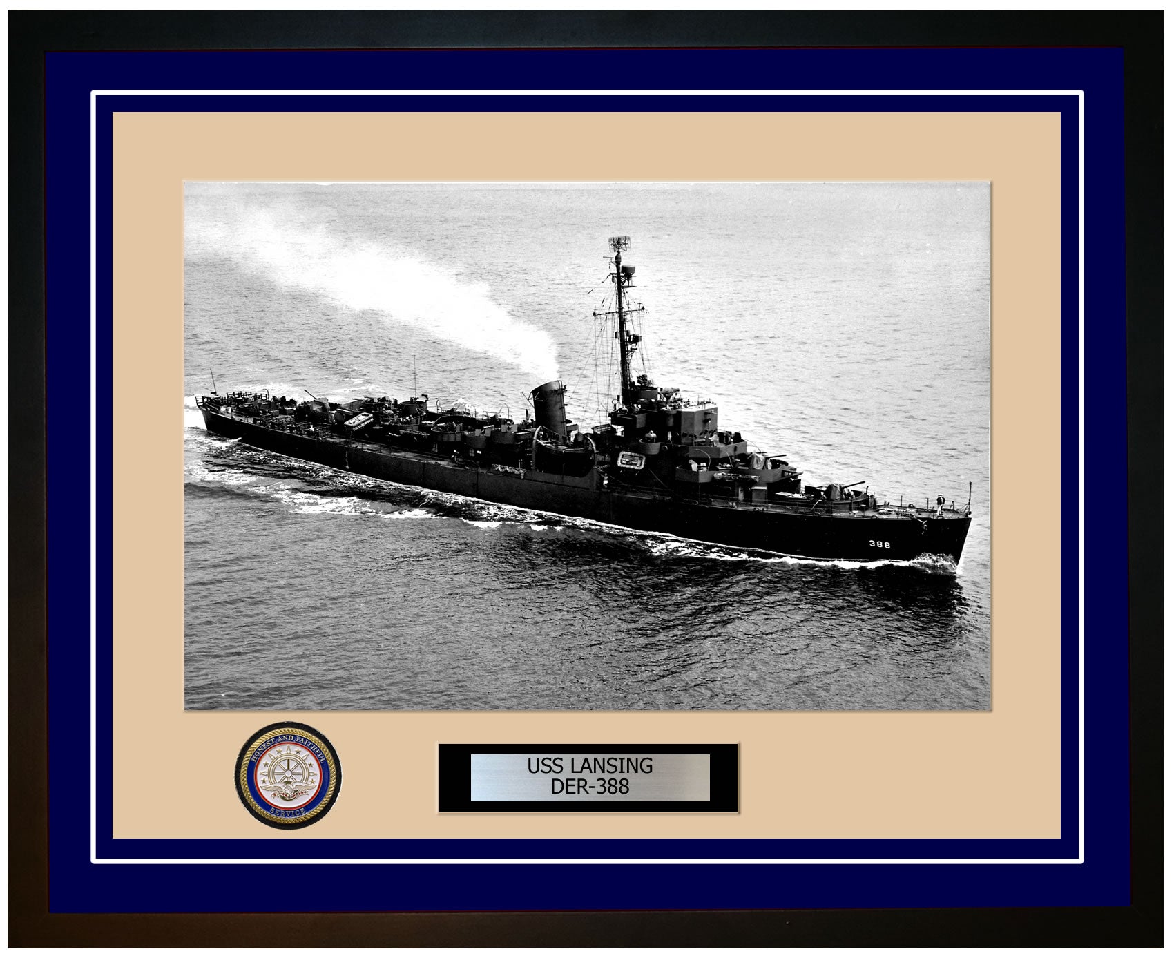 USS Lansing DER-388 Framed Navy Ship Photo Blue