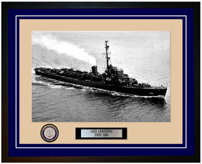 USS Lansing DER-388 Framed Navy Ship Photo Blue