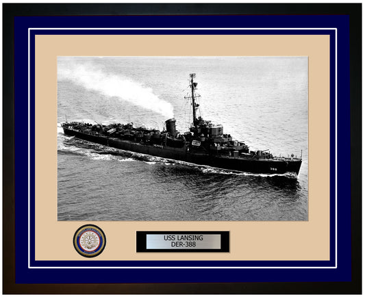 USS Lansing DER-388 Framed Navy Ship Photo Blue