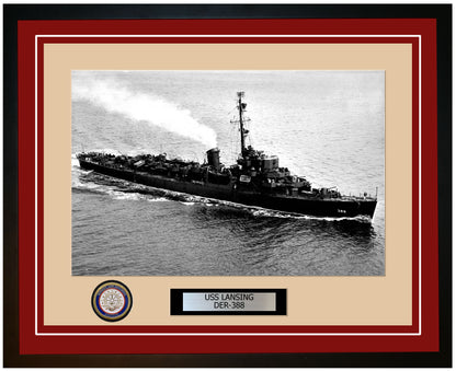 USS Lansing DER-388 Framed Navy Ship Photo Burgundy