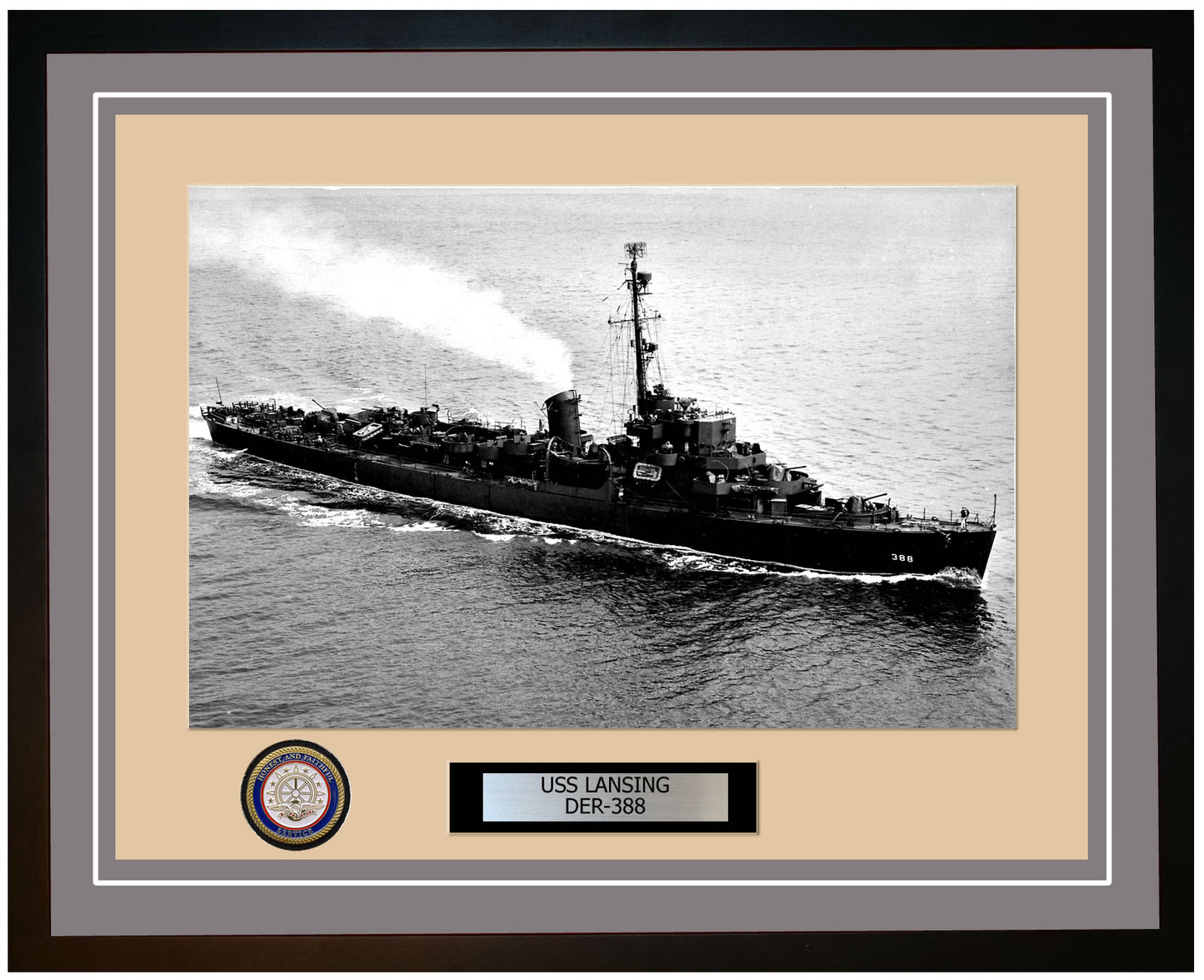 USS Lansing DER-388 Framed Navy Ship Photo Grey