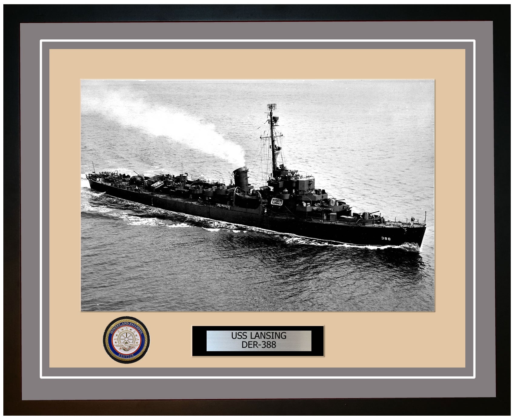 USS Lansing DER-388 Framed Navy Ship Photo Grey