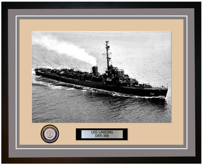 USS Lansing DER-388 Framed Navy Ship Photo Grey