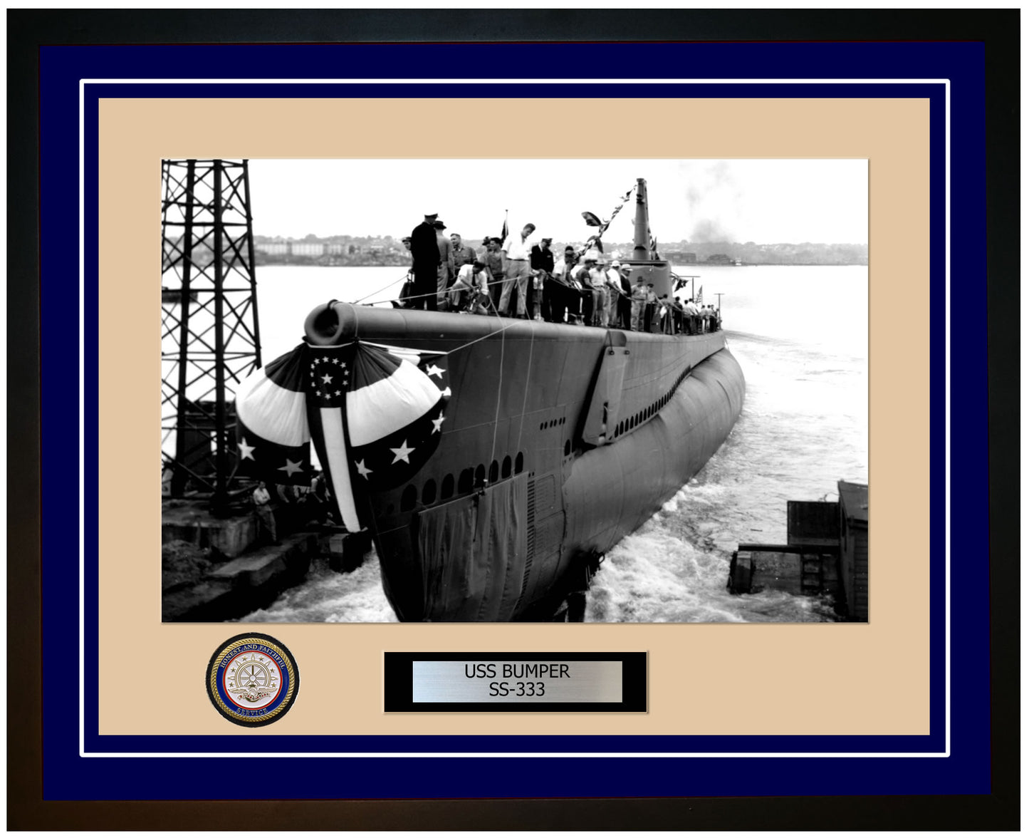 USS Bumper SS-333 Framed Navy Ship Photo Blue